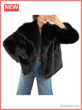 Womens Faux Fur Coat Shaggy Oversized Lapel Button Fuzzy Winter Jacket